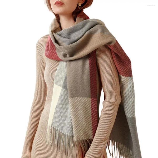 Шарфы, клетчатый шарф, женский осенне-зимний кашемировый женский платок в британском стиле с бахромой, женские модные накидки