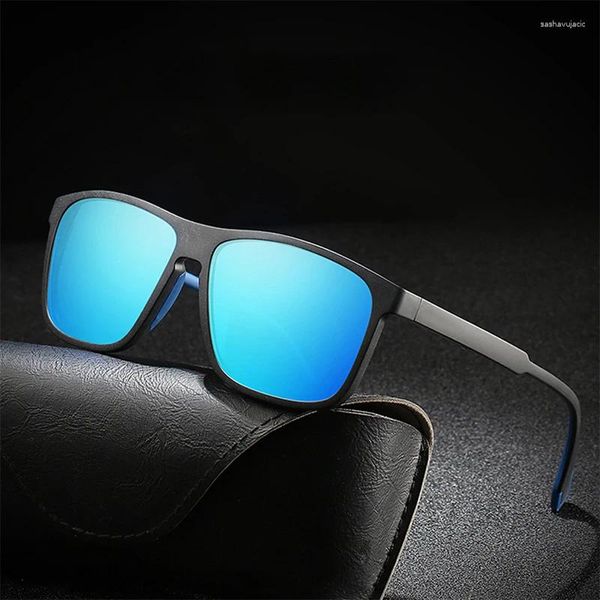 Óculos de sol de titânio de plástico polarizado para homens mulheres quadro quadrado esportes condução pesca tr90 óculos de sol moda tendência eyewear