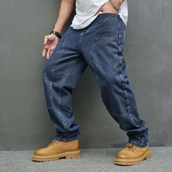 Jeans da uomo per uomo pantaloni hip-hop retrò cargo a tubo dritto con pantaloni lunghi maschili in denim casual verticale con tasca