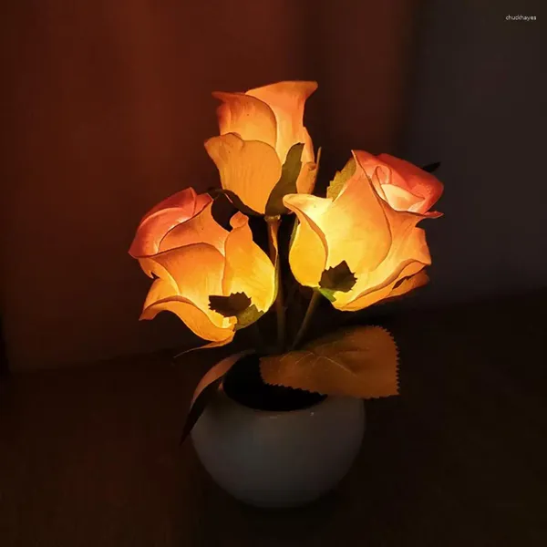 Lâmpadas de mesa Simulação Rose LED Night Light Alto Brilho Energy Saving Lamp Ornaments para Home Living Room Desktop Decor