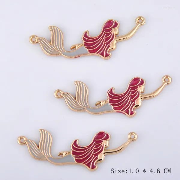 Charms 10 Stück 10 x 46 mm, flache Emaille, Meerjungfrau-Stecker, Schmuckstück, Metallanhänger, Legierung, baumelnd, für Ohrringe, Schmuckherstellung, DIY