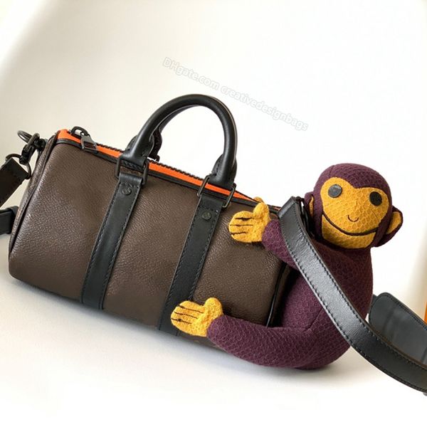 9A Bolsa de Ombro Lona Couro Genuíno Bordado Cartoon Macaco Travesseiro Mini Grande Keepall Nano Flor Carta Bolsa Cruz Virgílio 21cm com Caixa L055