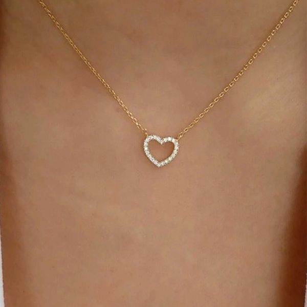 Серебряное простое полое сердце любви с цирконием, кулон в виде ключицы, цепочка, ожерелье для женщин, ювелирные изделия на годовщину свадьбы, подарок, оптовая продажа YMN065