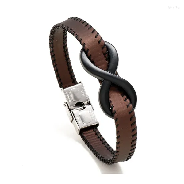 Gliederarmbänder aus Edelstahl 316L, 8 Zeichen, unbegrenztes Symbol, Leder, einfaches Armband für Herren, Schmuck, Geschenkartikel für Freund