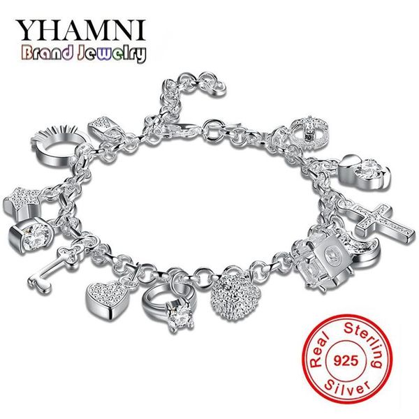 YHAMNI Marchio Design unico Bracciale in argento 925 Gioielli di moda Bracciale con ciondoli 13 Pendenti Bracciali Braccialetti per le donne H144260s