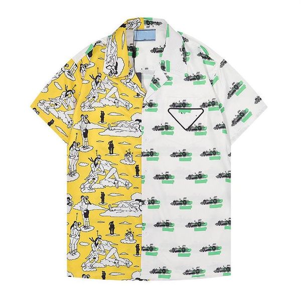 22SS LUXURY Дизайнерские рубашки Мужская мода Tiger Letter V шелковая рубашка для боулинга Повседневные рубашки Мужчины Slim Fit с коротким рукавом Платье Shi215Q