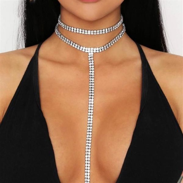 Chokers Doppel T-form Lange Quaste Strass Choker Halskette Für Frauen Luxus Kristall Collares Chockers Kette Mode Schmuck3032