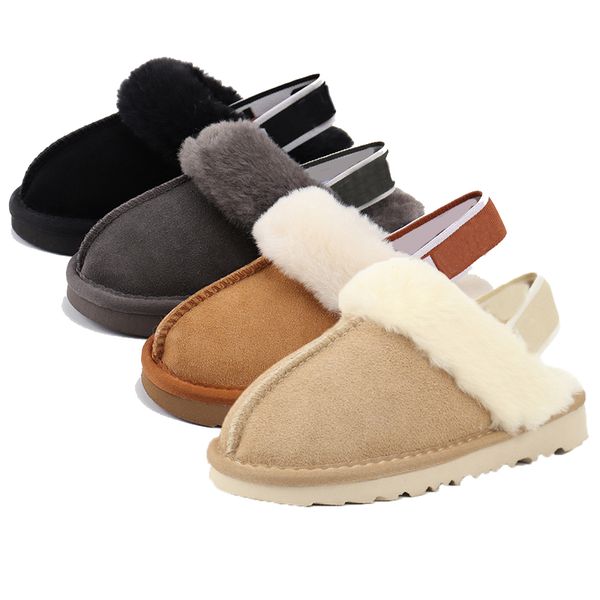 Stivali da neve per bambini Tasman Classic Australie Designer Tasman Pantofole Ciabatte piatte Vera pelle Elastico Scivoli in pelliccia per bambino Castagna Semi di senape