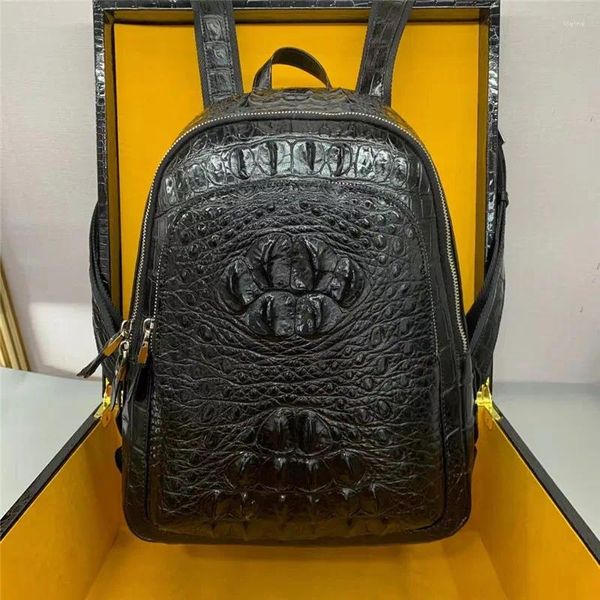 Mochila autêntica real escalas de crocodilo pele masculina casual preto genuíno couro de jacaré exótico masculino para lidar com saco de volta pacote