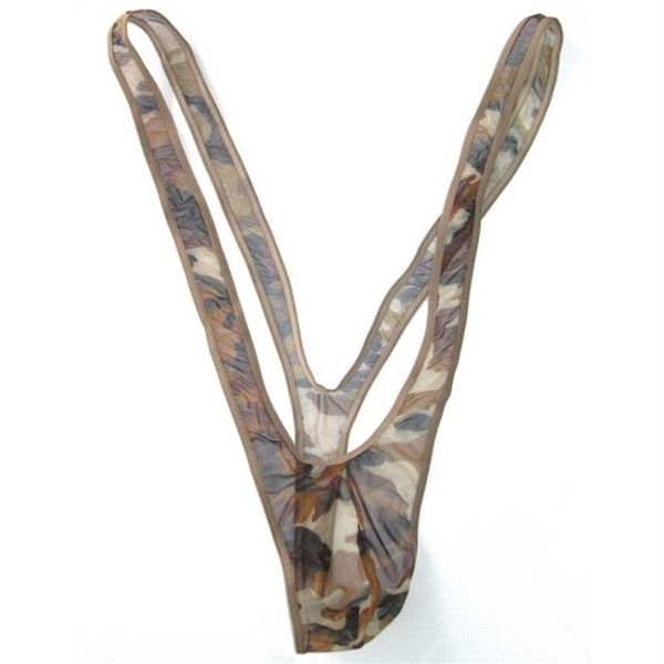 Suspender estiramento masculino g5980 sexy borat mankini traje g-string v-back camo padrão impresso roupa interior sexy ver através253t