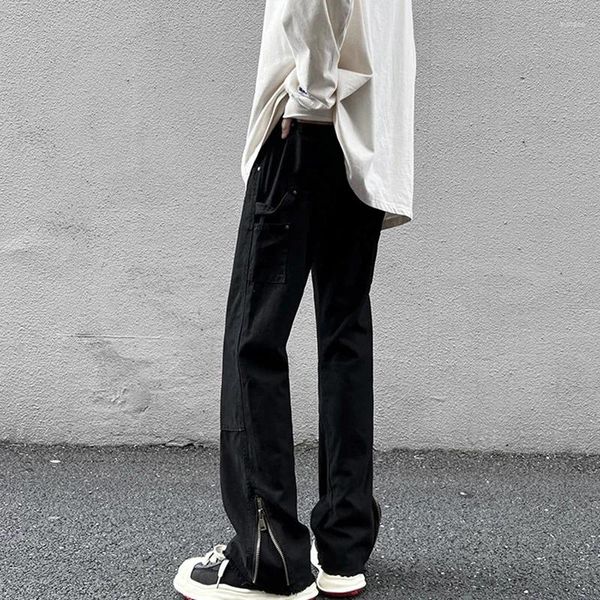 Herren Jeans Vibe American Street Pants Ins High Fashion Reißverschluss Schwarz Straight Slim Mini Bell-Bottoms