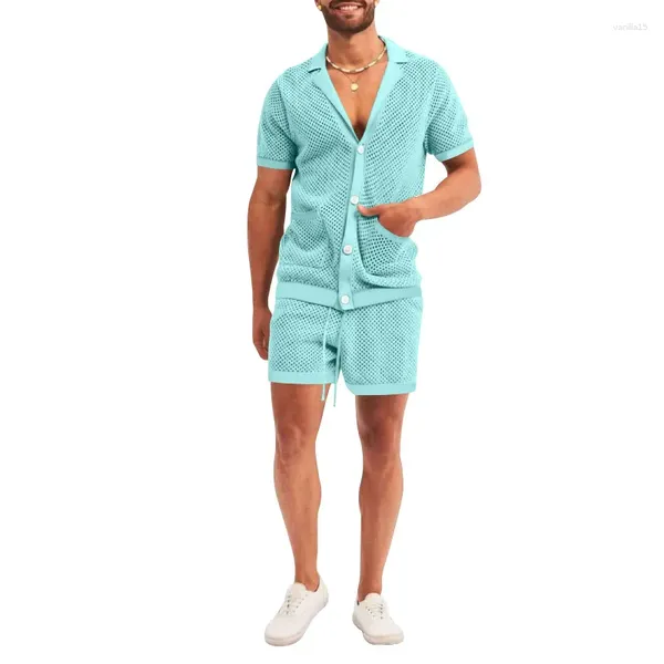 Мужские спортивные костюмы, лето 2023, последняя футболка и шорты, комплект, модный гавайский сексуальный однотонный уличный пляжный костюм с коротким рукавом, крутой