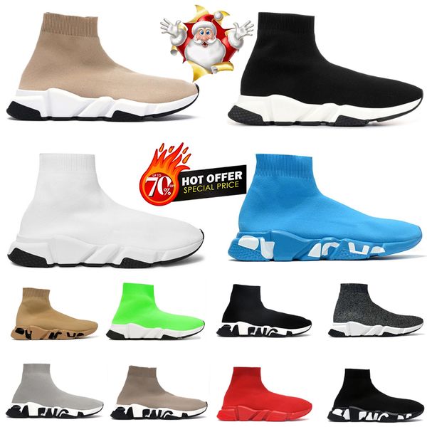 2023 Paris Designer Casual Sock Shoes Conforto Sole Respirável Homens Mulheres Plataforma Hommes Malha Trainer Preto Glitter Malha Triple Sneaker