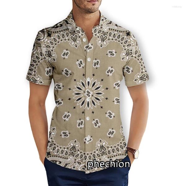 Camisas casuais masculinas Phechion verão mens manga curta praia bandana 3d impresso moda streetwear homens tops x101