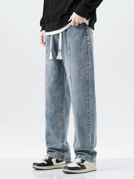 Jeans da uomo YIHANKE Pantaloni lunghi americani a gamba larga Trend Pantaloni retrò selvaggi che indossano un tubo dritto allentato traspirante