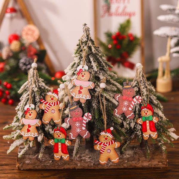 Decorações de natal dos desenhos animados quatro palácio grade 12 pçs de madeira homem pão casal boneca pingente árvore de natal pingente