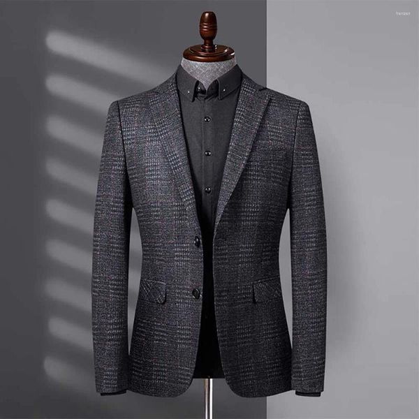 Ternos masculinos tendência de negócios terno blazer masculino casual fino estilo coreano xadrez jaqueta banquete escritório casamento homem roupas