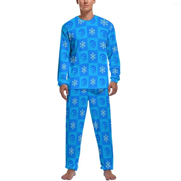 Мужская одежда для сна Genshin Impact, пижамы, зимние зимние клетчатые повседневные мужские комплекты из 2 предметов, милые пижамные комплекты с длинными рукавами и принтом