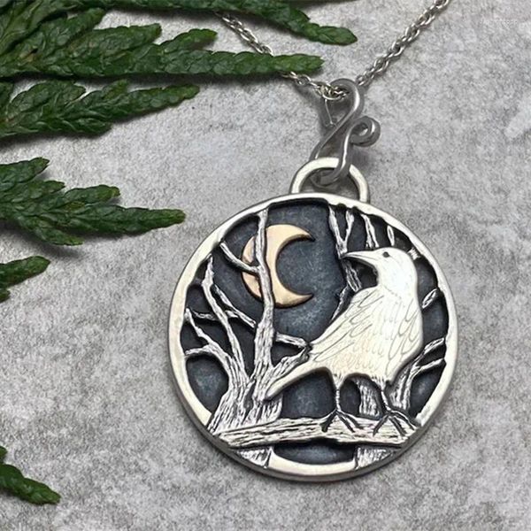 Colares Pingente Criativo Vintage Raven Moon Floresta Delicada para Mulheres Antique Prata Cor Corrente Personalizada Jóias de Festa