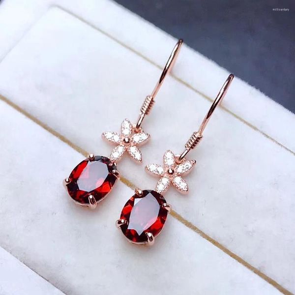 Orecchini pendenti Fiore Cristallo rosso Rubino Zirconi Diamanti Pietre preziose Goccia per le donne Gioielli in oro rosa 18 carati Bijoux Accessori per feste