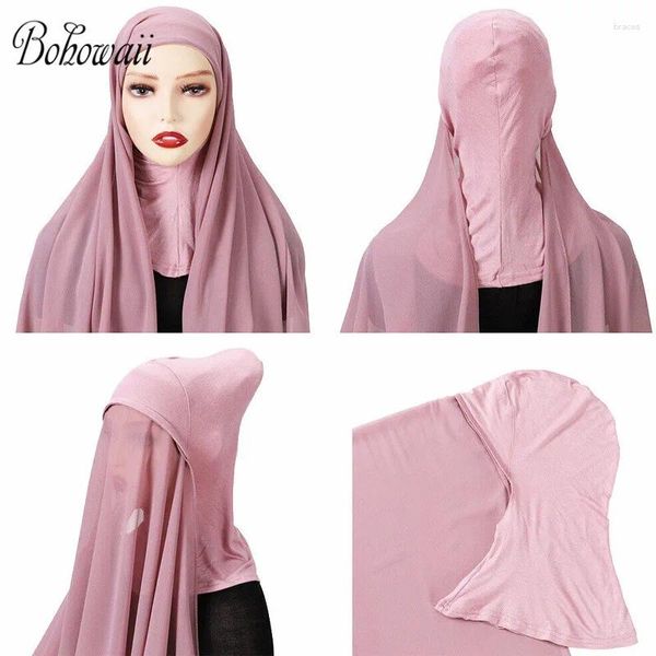 Roupas étnicas BOHOWAII fácil pronto para usar chiffon hijabs lenço abaya femme musulman jilbab com boné interno boné instantâneo envoltórios de cabeça