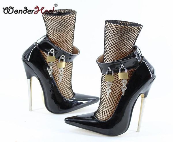 Wonderheel Extreme High Heel 18 cm Metallabsatz Lack 7 Zoll Absatz Sexy Fetisch Zweier-Knöchelriemen spitze Zehen sexy Damenpumps9493913