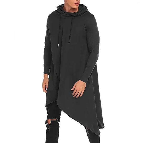 Herren-Kapuzenpullover, unregelmäßiger langer Kapuzenpullover für Herren, Gothic-Kapuze, fester Trenchcoat, Jacke, Ärmel, Outwear, Bluse, Jogging, Harajuku-Mantel