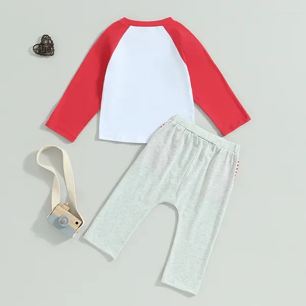 Conjuntos de roupas bebê crianças meninos 2 peças roupa manga longa letras ônibus impressão camiseta com calças listradas outono
