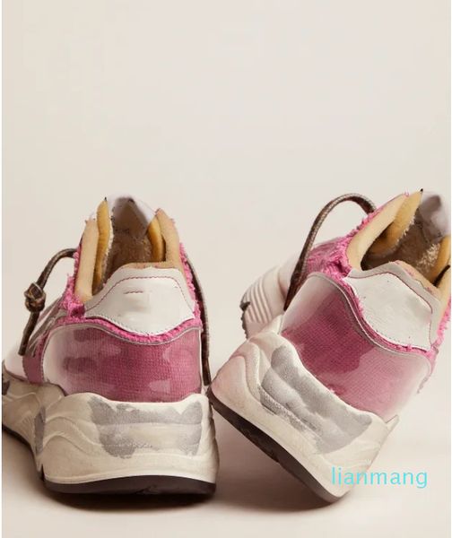 Повседневная обувь высшего качества, низкие итальянские кроссовки ручной работы цвета фуксии с подошвой для бега LTD с необработанными краями