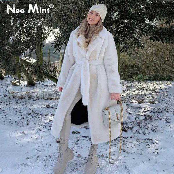 Frauen Pelz Kunstpelz Luxus Winter Lange Mäntel Frauen Übergroßen Revers Gürtel Faux Kaninchen Pelz Mantel Jacke Fe Plus größe Oberbekleidung Plüsch Pelz MäntelL231016