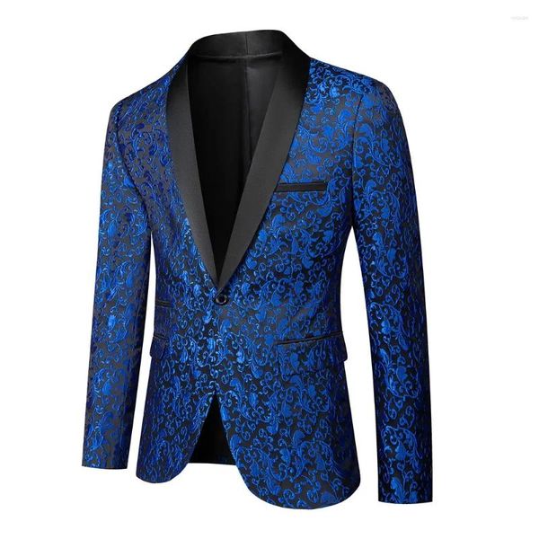 Ternos masculinos terno casaco padrão brilhante jacquard tecido contraste cor colarinho festa design de luxo moda causal fino ajuste blazer
