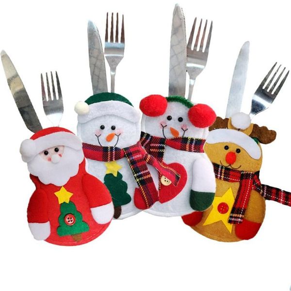 Decorações de Natal Papai Noel Boneco de Neve Faca e Garfo Conjuntos de Talheres de Natal Conjunto de Talheres Titular Saco Decoração de Mesa Home Jardim Dh2Hb