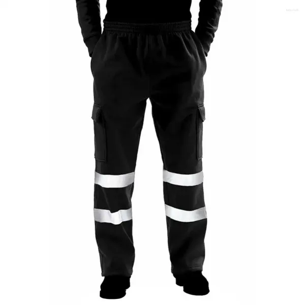 Pantalons pour hommes 2023 Casual Travailleur de l'assainissement Hommes Bandes réfléchissantes Pantalons Pantalons de jogging en molleton