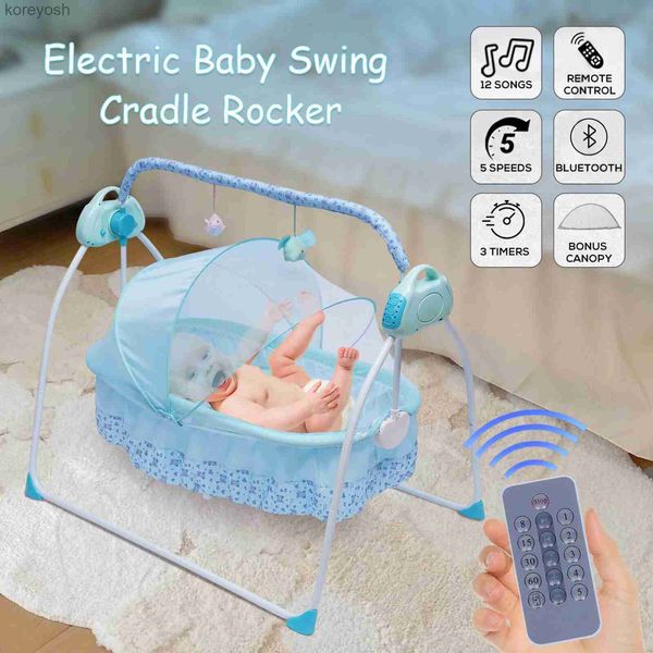 Bassets Cradles Taşınabilir Elektrikli Salıncak Bebek Crible Auto Bassinet Bebek Müzik Salıncak Uyku Yatağı Uzaktan Kumanda Bluetoothl231016