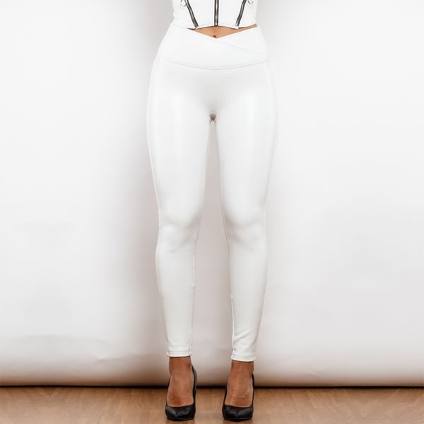 Shascullfites Melody X Cross Solid White High Waist Leder V-förmige Leggings Lederhose X Cross Pants Lederleggings