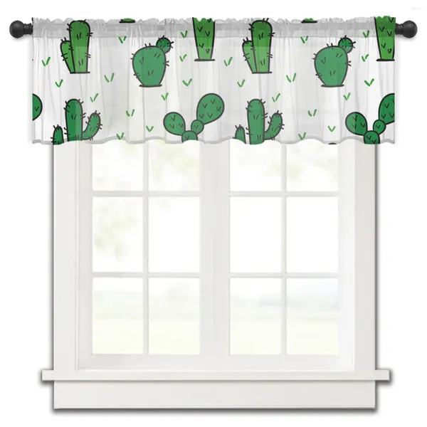 Cortina dos desenhos animados cactus verde curto sheer janela tule cortinas para cozinha quarto decoração de casa pequena voile cortinas