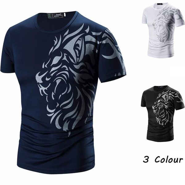 Tatuagem Impresso Mangas Curtas Tripulação Pescoço Homens Camisetas Verão Casual Desgaste Diário Roupas Preto Branco Navy234E