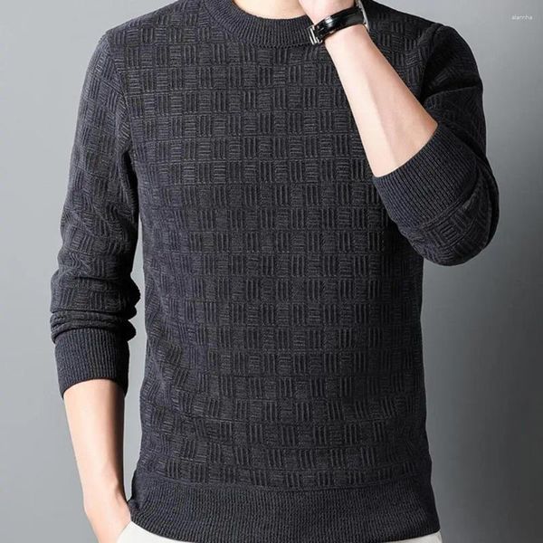 Мужские свитера, мужской свитер, уютный стильный вязаный толстый теплый эластичный пуловер с круглым вырезом на осень-зиму, облегающий мягкий материал