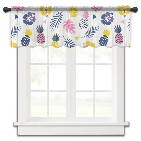 Cortina rosa azul abacaxi folha flor triângulo pequena janela tule sheer curto sala de estar decoração casa voile cortinas