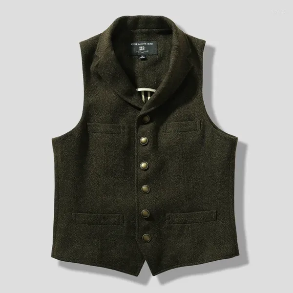 Coletes masculinos terno colete para homens tweed lã verde slim fit cavalheiros elegante colete vintage américa gilet