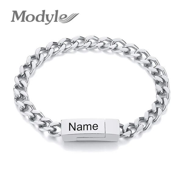 Bracciale minimalista a catena KOtik per uomo donna Nome inciso in acciaio inossidabile lucido Bracciale cubano Miami con chiusura magnetica 231016