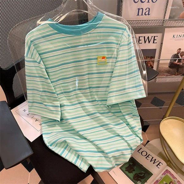 Erkek Tişörtleri Büyük Boy Vintage Stripe Kısa Kollu Tişört Unisex Yaz Gömlek Gevşek Kalça Harajuku Street Giyim Eğlenceli Çift Üst Giyim