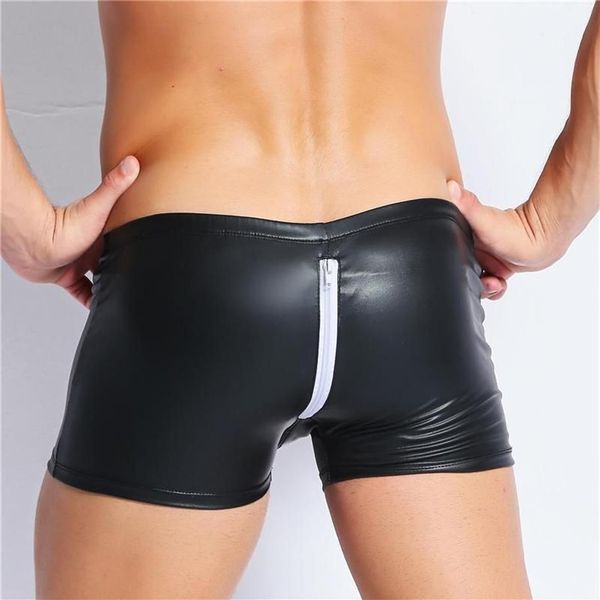 Cuecas abertas virilha sissy boxer shorts pvc couro fetiche homens wetlook crotchless látex calcinha masculina roupa interior porno gay costume288q