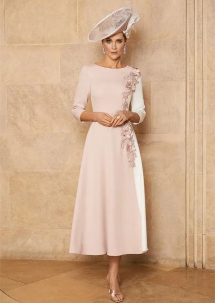 Vintage Rose und Elfenbein Mutter der Braut Kleider für Hochzeit Party 2024 Spitzenapplikationen Teelänge A-Linie Damen Abendkleid Elegante formelle Abendkleider