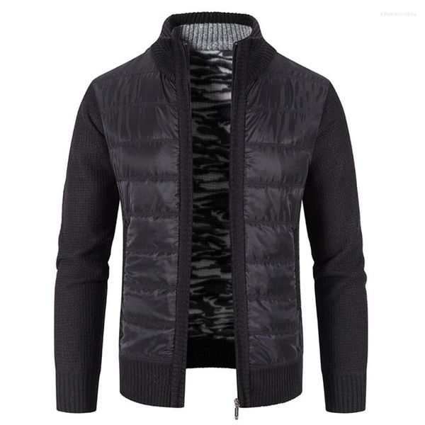 Vestes pour hommes Pull Hommes Manteau Hiver Chaud Zip Up 1pcs Automne Cardigan Doublé De Fourrure Veste À Col Haut À Manches Longues Épissure