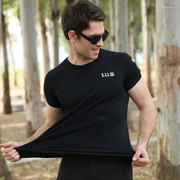 Homens camisetas Forças Especiais Terno Militar Ao Ar Livre Manga Curta Homens Puro Algodão Elastic Bottom Camisa Verão Preto Apertado Pescoço Redondo