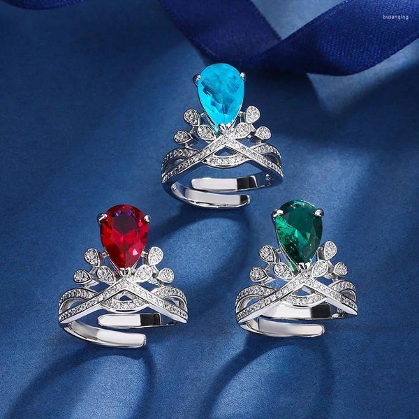 Anéis de casamento retro moda coroa árvore de natal noivado ajustável para mulheres gota de água verde cristal jóias presente de festa