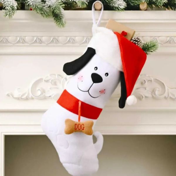 Berretti con teschio/berretti Decorazioni natalizie Calza di Natale Cane ricamato con motivo a cappello da Babbo Natale Ornamento pendente appeso all'albero di Natale