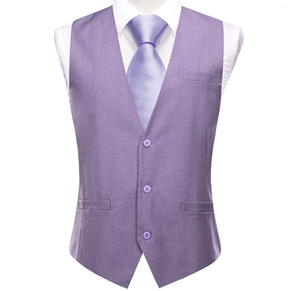 Coletes masculinos Hi-Tie Homens de Seda Colete Elegante Violeta Roxo Sólido Slim Colete Gravata Hanky Abotoaduras Conjunto para Terno Festa de Casamento Designer