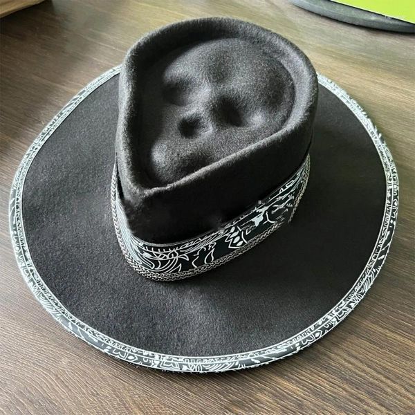 Berets chapéu à prova de sol crânio e padrão de morte ocidental cowboy halloween unisex dropship